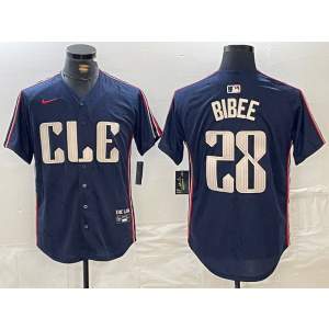 MLB Indians 28 Bibee Navy 2024 City Connect Nike Cool Base Men Jersey