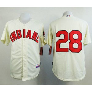 MLB Indians 28 Corey Kluber Cream Cool Base Men Jersey