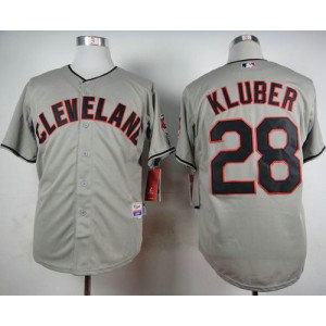 MLB Indians 28 Corey Kluber Grey Cool Base Men Jersey
