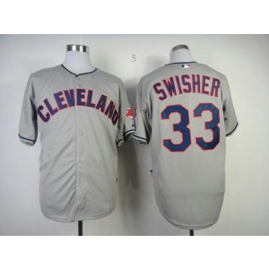 MLB Indians 33 Nick Swisher Grey Cool Base Men Jersey