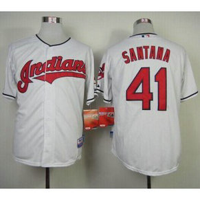 MLB Indians 41 Carlos Santana White Cool Base Men Jersey