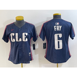 MLB Indians 6 Fry Navy 2024 City Connect Nike Cool Base Women Jersey