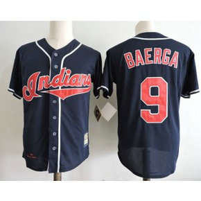 MLB Indians 9 Carlos Baerga Navy Throwback Men Jersey