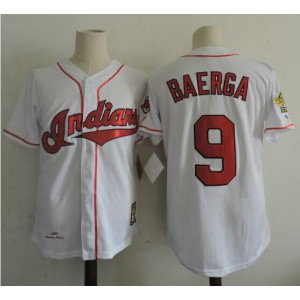 MLB Indians 9 Carlos Baerga White Throwback Men Jersey