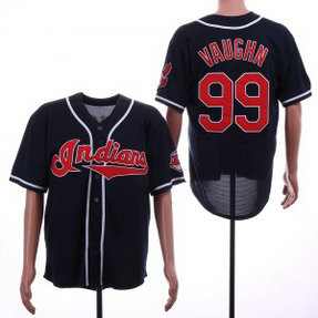 MLB Indians 99 Ricky Vaughn Navy Throwback Men Jersey
