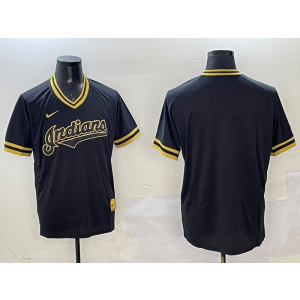 MLB Indians Blank Black Gold Nike Cool Base Men Jersey