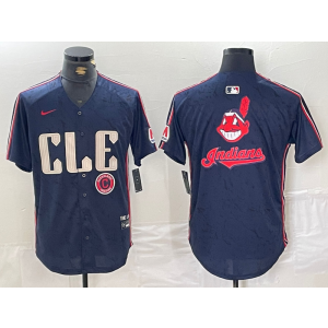 MLB Indians Blank Blue City Connect Nike Cool Base Men Jersey