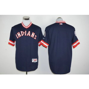 MLB Indians Blank Navy Blue Cool Base Men Jersey