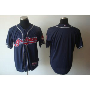 MLB Indians Blank Navy Blue Cool Base Men Jerseys