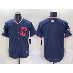 MLB Indians Blank Navy Nike Cool Base Men Jersey