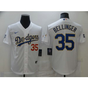 MLB LA Dodgers 35 Cody Bellinger White Gold Champion Cool Base Men Jersey