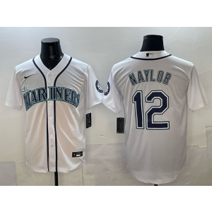 MLB Mariners 12 Naylor White Nike Cool Base Men Jersey