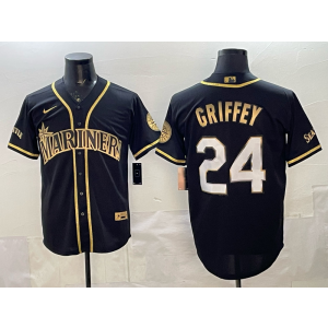 MLB Mariners 24 Ken Griffey Black Gold Nike Cool Base Men Jersey