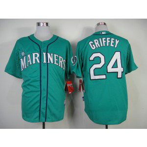 MLB Mariners 24 Ken Griffey Green Throwback Men Jersey
