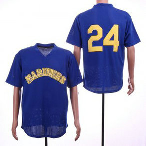 MLB Mariners 24 Ken Griffey Jr. Blue Mesh Throwback Men Jersey