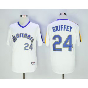 MLB Mariners 24 Ken Griffey Jr. White 1984 Throwback Men Jersey