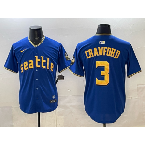 MLB Mariners 3 Crawford Blue City Nike Cool Base Men Jersey
