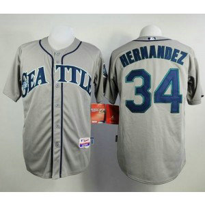 MLB Mariners 34 Felix Hernandez Grey Cool Base Men Jersey