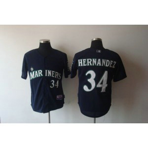 MLB Mariners 34 Felix Hernandez Navy Blue Cool Base Men Jersey