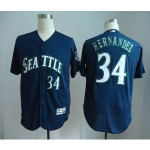 MLB Mariners 34 Felix Hernandez Navy Flexbase Men Jersey