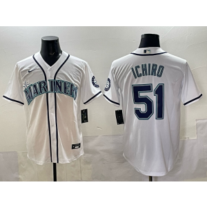 MLB Mariners 51 Ichiro White Nike Cool Base Men Jersey