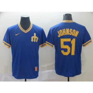 MLB Mariners 51 Randy Johnson Blue Nike Cooperstown Collection Legend V-Neck Men Jersey