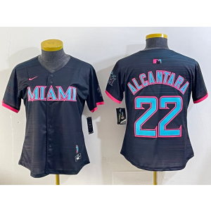 MLB Marlins 22 Alcantara Black 2025 City Connect Nike Cool Base Women Jersey