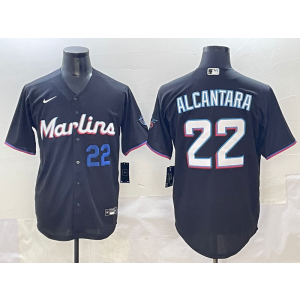 MLB Marlins 22 Alcantara Black Nike Cool Base Men Jersey