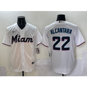 MLB Marlins 22 Alcantara White Nike Cool Base Men Jersey