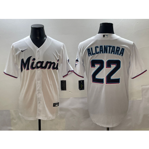MLB Marlins 22 Alcantara White Nike Cool Base Men Jersey