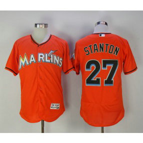 MLB Marlins 27 Giancarlo Stanton Orange Flexbase Men Jersey