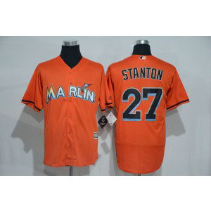 MLB Marlins 27 Giancarlo Stanton Orange New Cool Base Men Jersey
