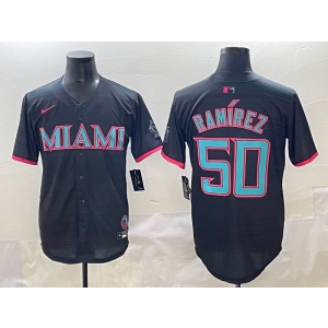 MLB Marlins 50 Ramirez Black Nike Cool Base Men Jersey