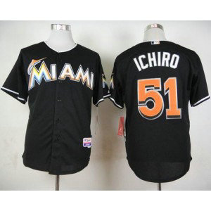MLB Marlins 51 Ichiro Suzuki Black Cool Base Men Jersey