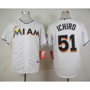 MLB Marlins 51 Ichiro Suzuki White Cool Base Men Jersey