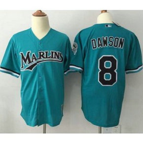 MLB Marlins 8 Andre Dawson Green 1995 Mitchell and Ness Throwback Men Jersey
