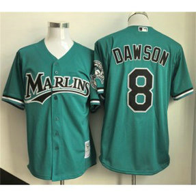 MLB Marlins 8 Andre Dawson Teal Throwback Men Jersey