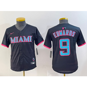 MLB Marlins 9 Edwards Black 2025 City Connect Nike Cool Base Youth Jersey