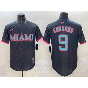 MLB Marlins 9 Edwards Black Nike Cool Base Men Jersey