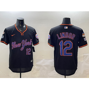 MLB Mets 12 Francisco Lindor Black Alternate Nike Cool Base Men Jersey
