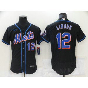 MLB Mets 12 Francisco Lindor Black Flexbase Men Jersey
