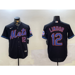 MLB Mets 12 Francisco Lindor Black Nike Cool Base Men Jersey