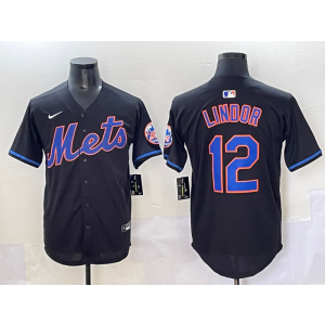 MLB Mets 12 Francisco Lindor Black Nike Cool Base Men Jersey