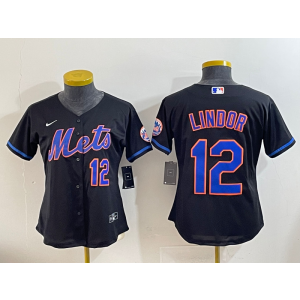 MLB Mets 12 Francisco Lindor Black Nike Cool Base Women Jersey