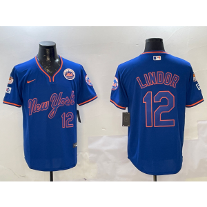 MLB Mets 12 Francisco Lindor Blue Alternate Nike Cool Base Men Jersey