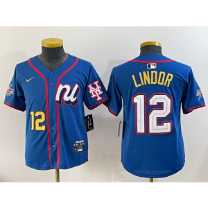 MLB Mets 12 Francisco Lindor Blue National League 2025 All Star Nike Cool Base Women Jersey