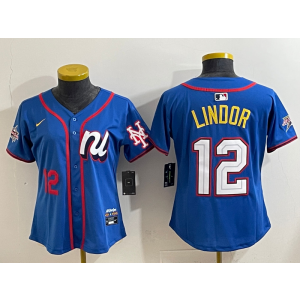 MLB Mets 12 Francisco Lindor Blue National League 2025 All Star Nike Cool Base Women Jersey 2