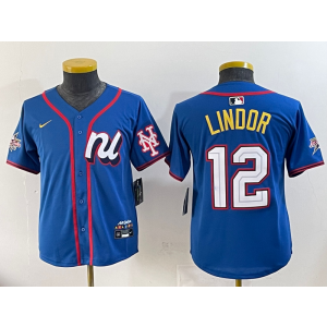MLB Mets 12 Francisco Lindor Blue National League 2025 All Star Nike Cool Base Youth Jersey MLB Mets 12 Francisco Lindor Blue National League 2025 All Star Nike Cool Base Youth Jersey
