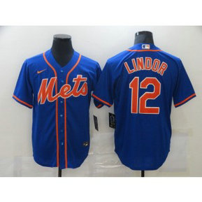 MLB Mets 12 Francisco Lindor Blue Nike Cool Base Men Jersey