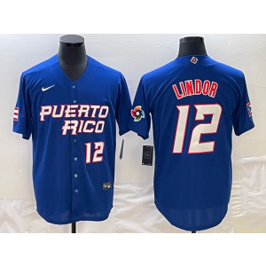 MLB Mets 12 Francisco Lindor Blue World Series Men Jersey